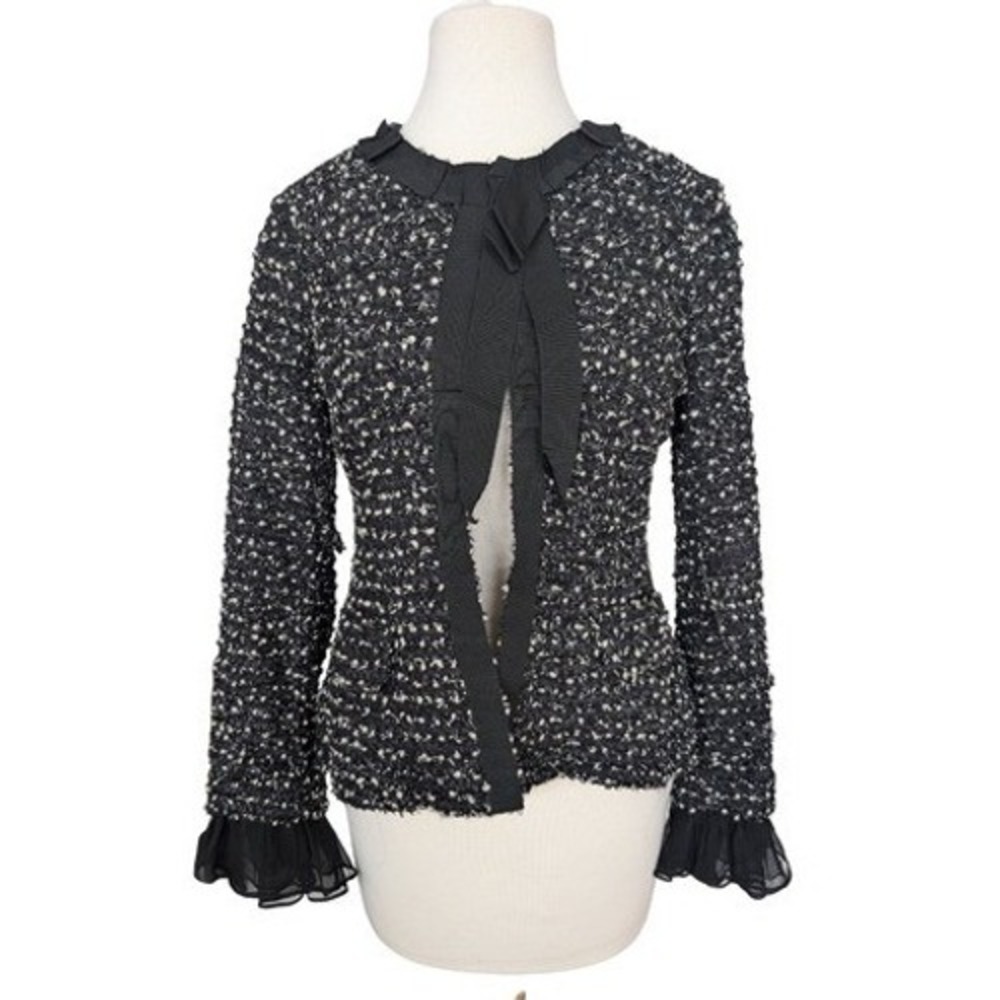 Nina Ricci Paris Textured‎ Tweed Jacket 36 Black Ribbon Tie Runway